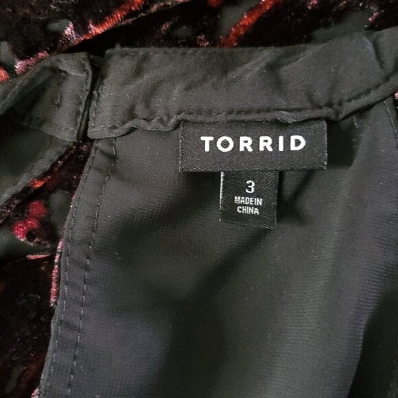 Torrid Tank Halter Top 3 Red Black Floral Paisley Velvet Burnout Whimsigoth - Picture 7 of 9